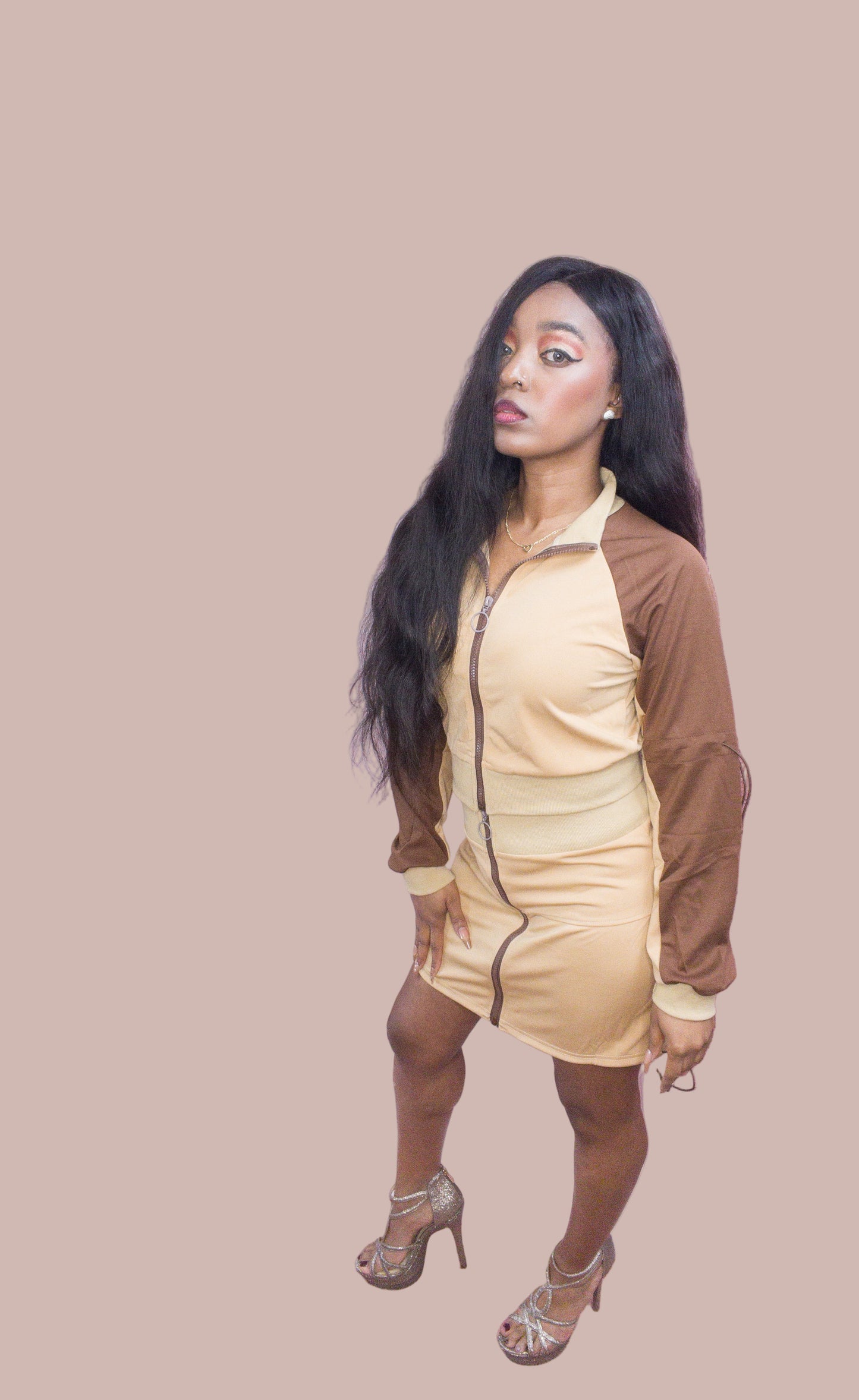 2Piece Skirt Set With Zip Up Collar Jacket