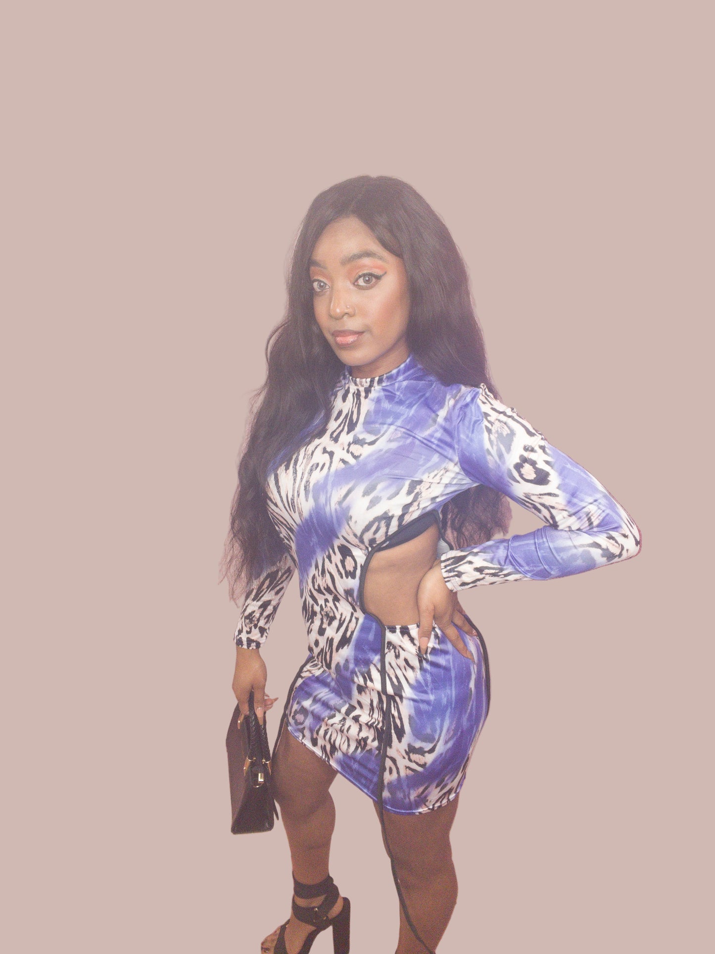 Blue Leopard Cutout Dress