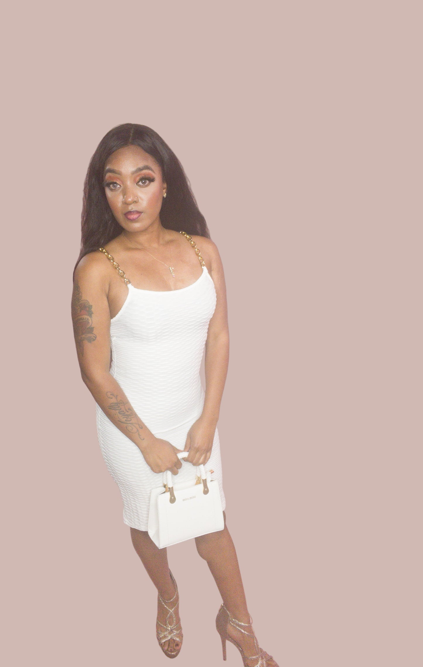 Pattered Dress With Gold Chain Straps