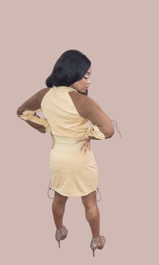 2Piece Skirt Set With Zip Up Collar Jacket