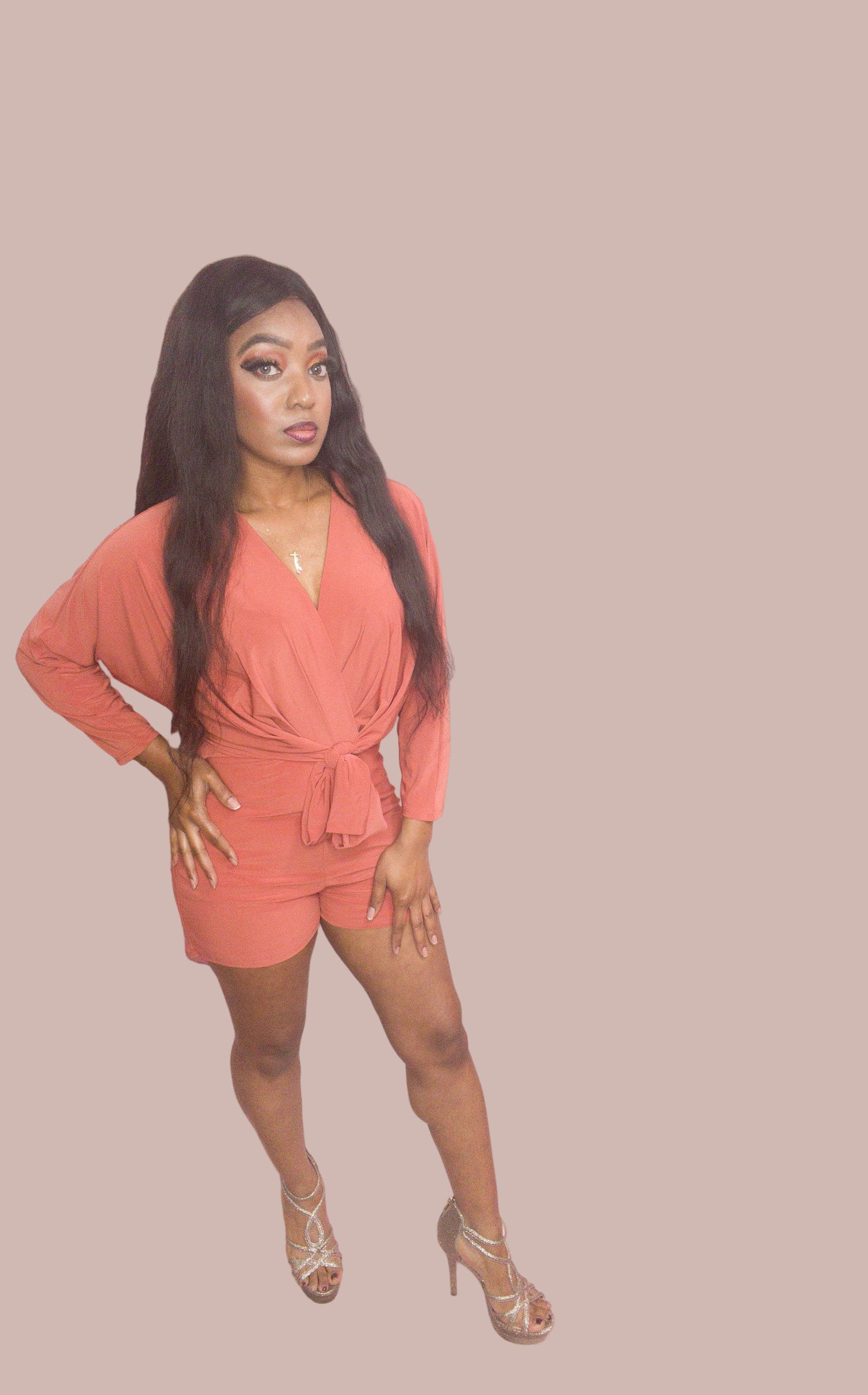 Draped V Neck Shorts Rhomper