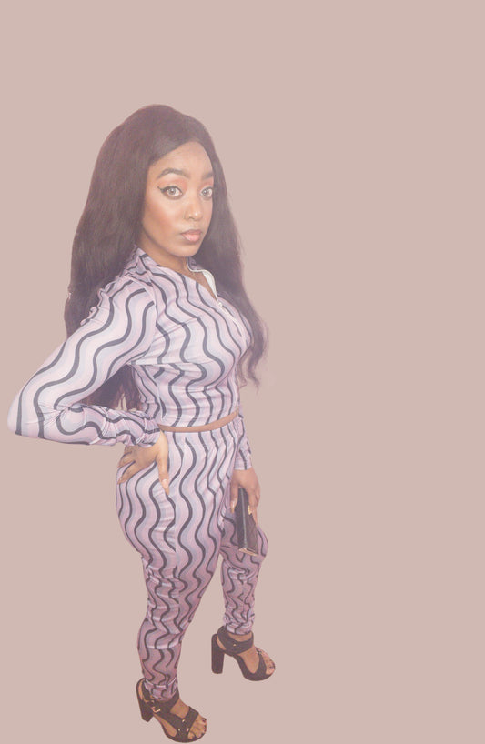 2 Piece Long Sleeve Set with Zipper Top