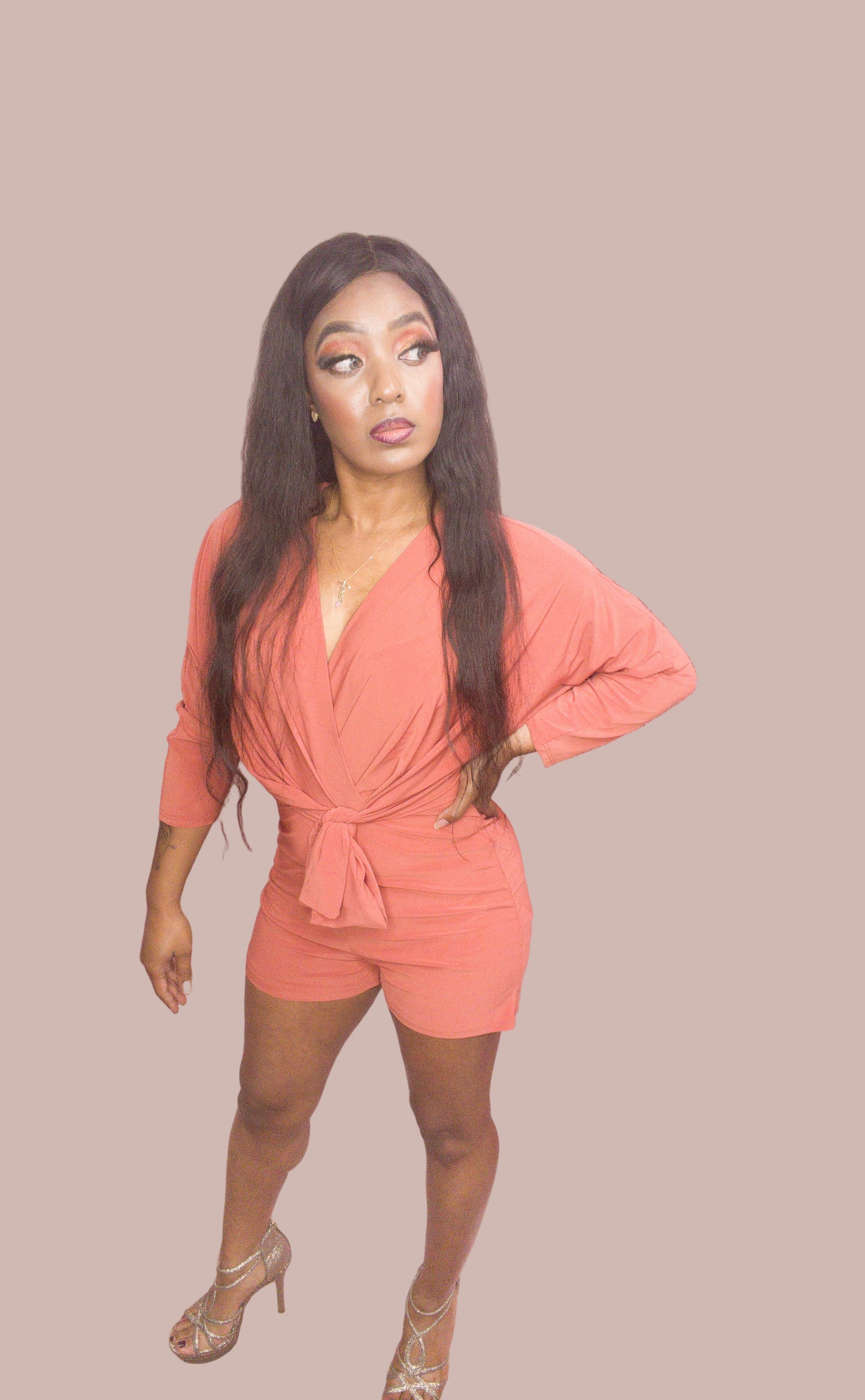 Draped V Neck Shorts Rhomper
