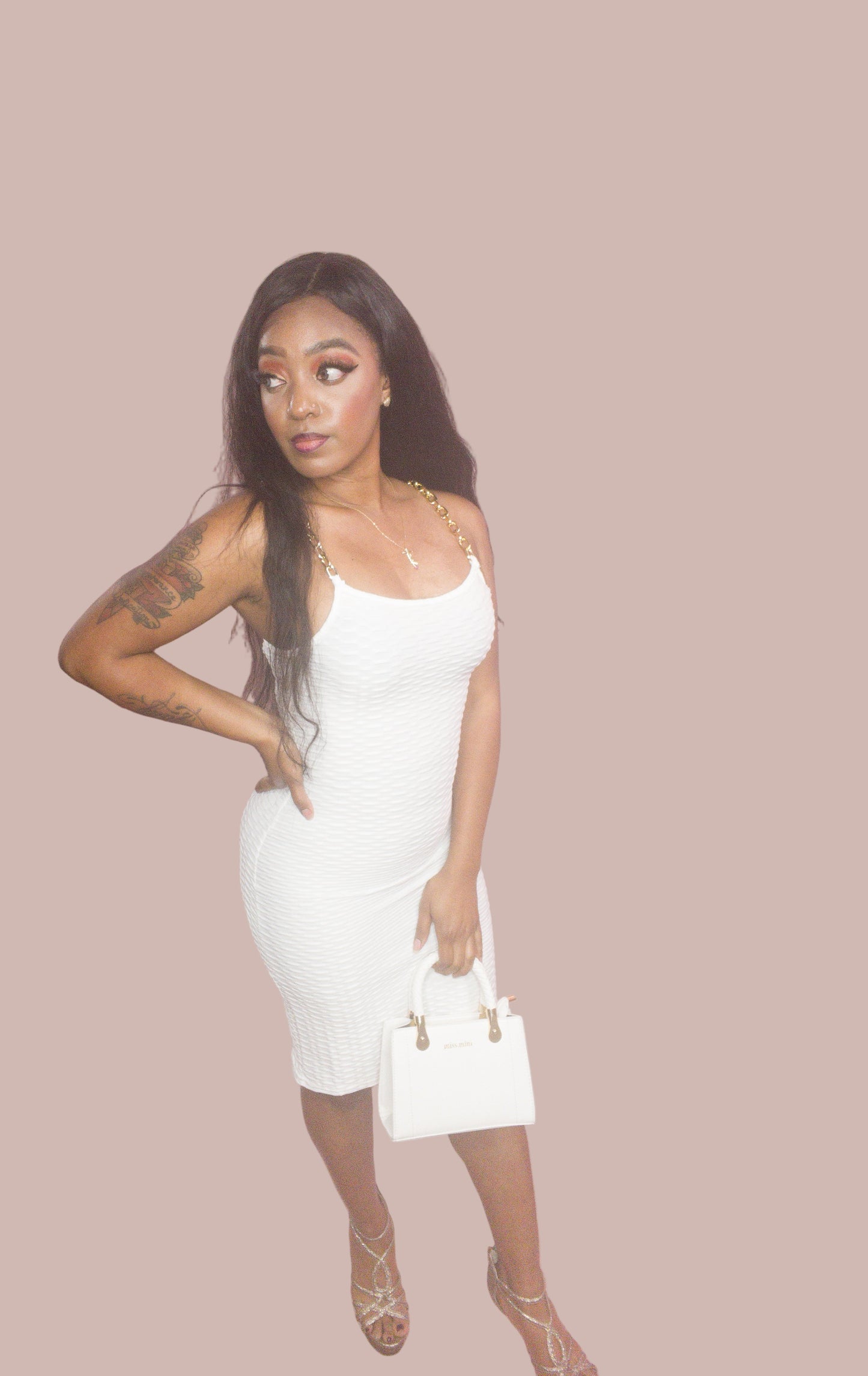 Pattered Dress With Gold Chain Straps