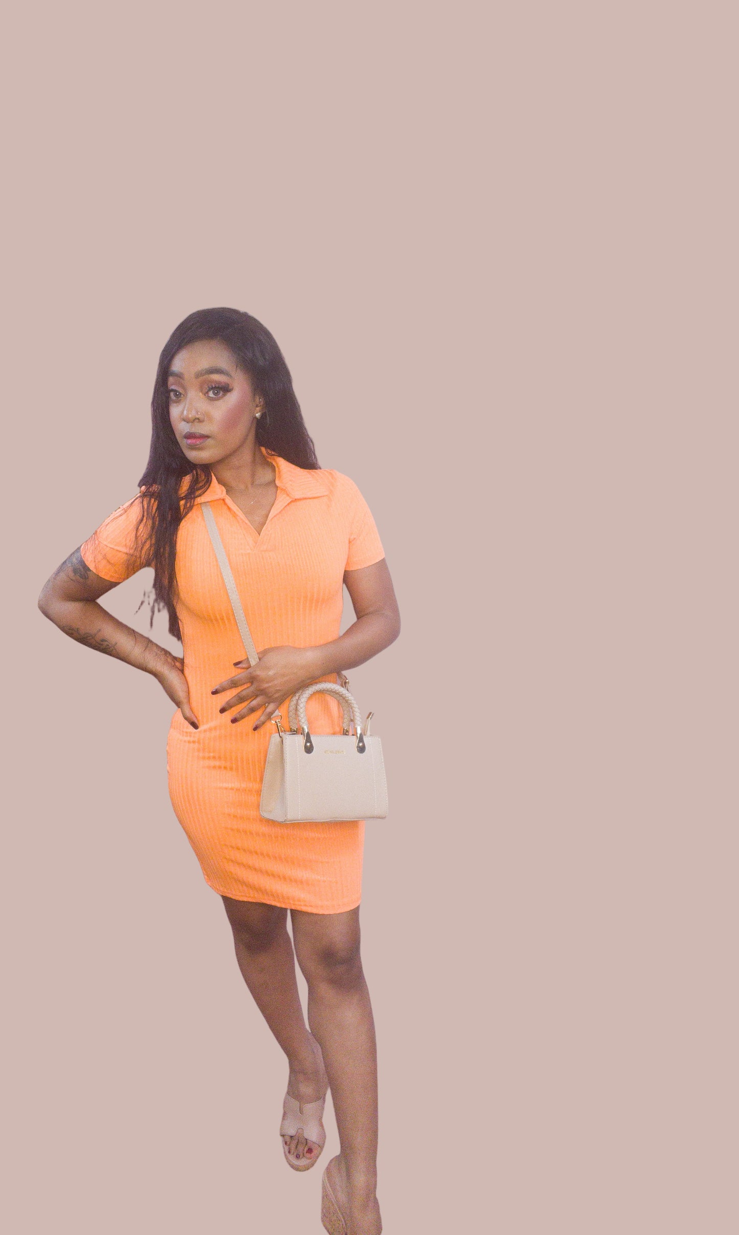 V-Neck Collar T-Shirt Dress