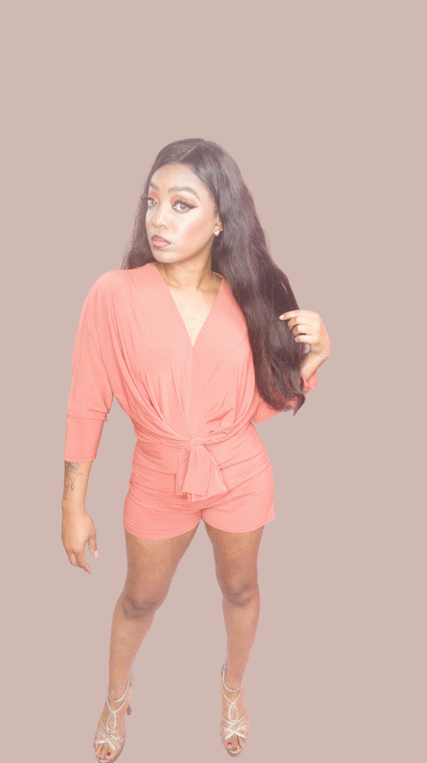 Draped V Neck Shorts Rhomper