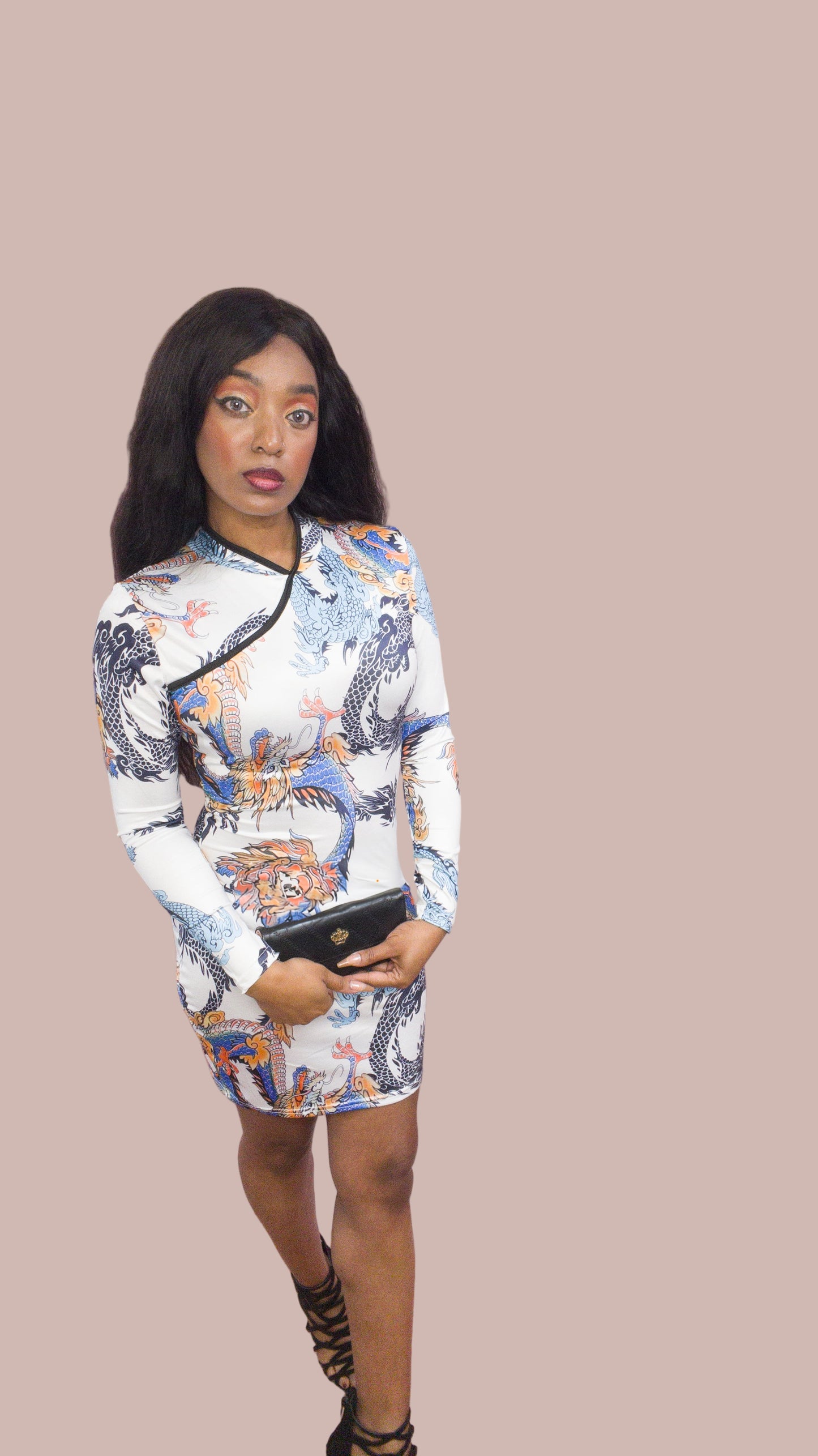 White Dragon Print Dress