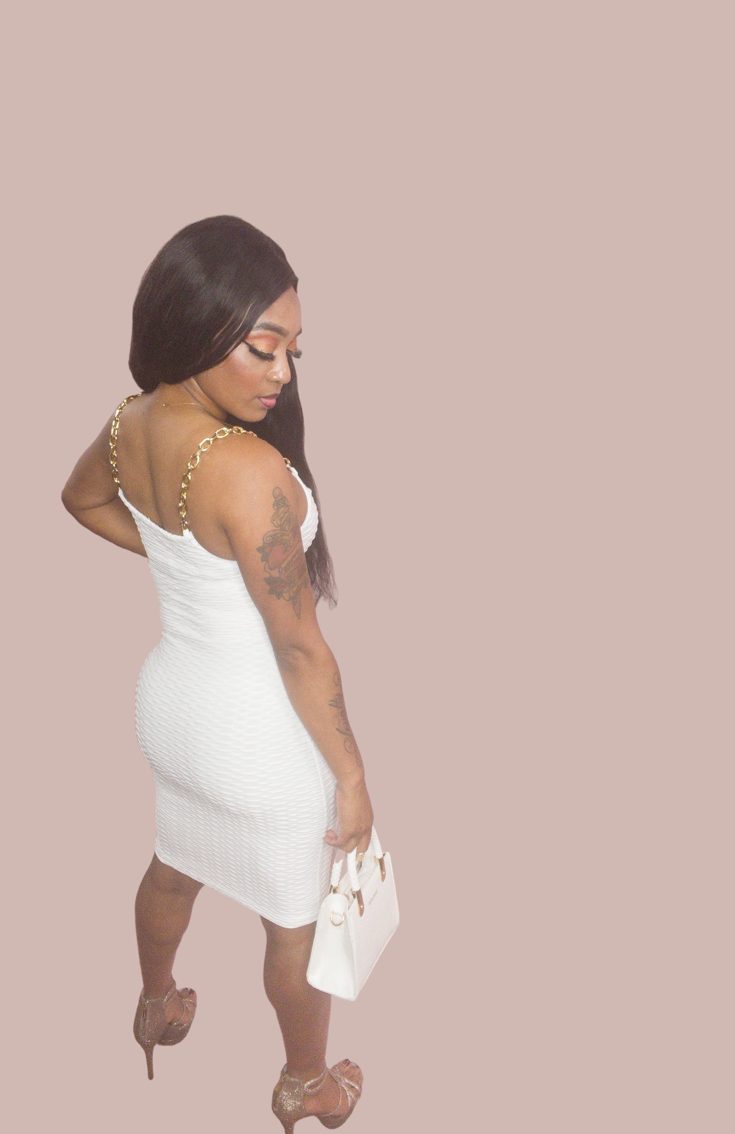 Pattered Dress With Gold Chain Straps
